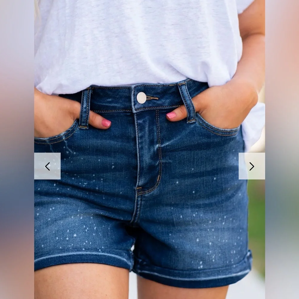 Judy Blue AVA SPLATTERED HIGH RISE SHORTS - Picture 1 of 7